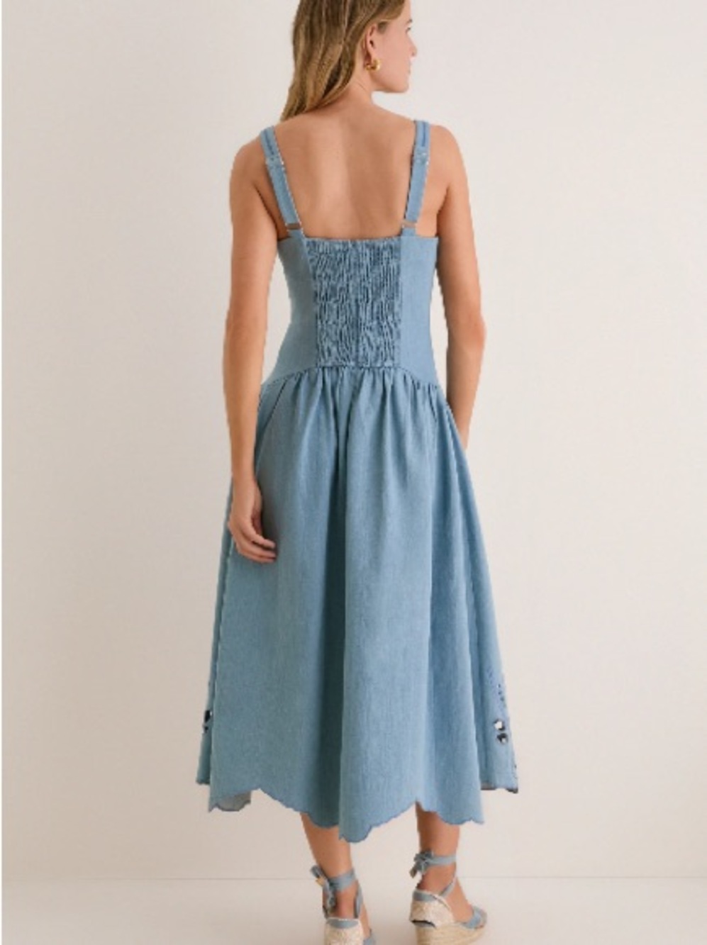 NWT TUCKERNUCK Moon River Light Blue V-Neck Eyelet Detail Midi Dress - Picture 3 of 3